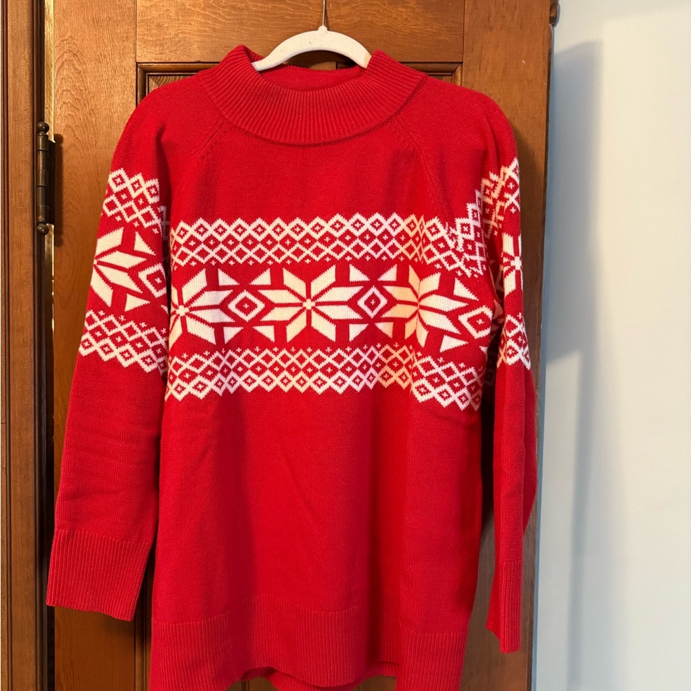 Talbots Festive Red and White Turtleneck Sweater